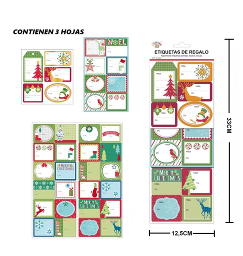 [NV9680] Stickers para regalo de Navidad 3 hojas 12.5x33cm - Etiquetas de Navidad