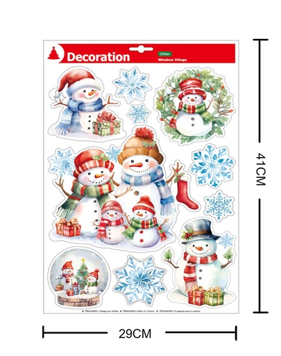 [NV9668] Decoración electrostática Navidad "Muñeco de Nieve" 29x41 cm - Adhesivos decorativos