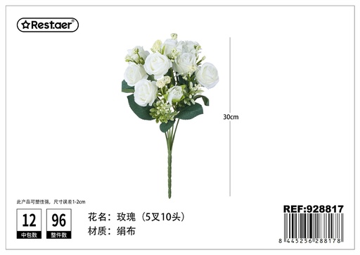 [928817] Ramos de rosas con cinco ramas y diez cabezas 30cm - Flores de decoración artificial
