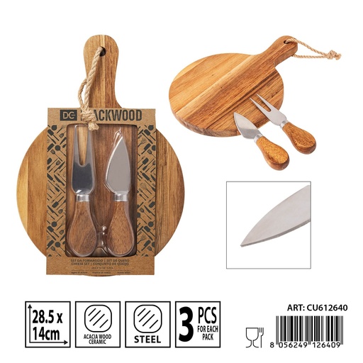 [0235797] Tabla quesos con cuchillo acacia 28.5x14x3.1cm - Utensilios de cocina y accesorios