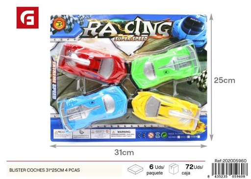 [202005960] Blister de coches 4 piezas 31*25 cm - Juguetes y vehículos para niños