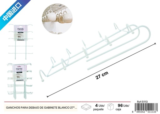 [51113] Ganchos para debajo de gabinete en color blanco 27*18*7 cm - Utensilios de cocina