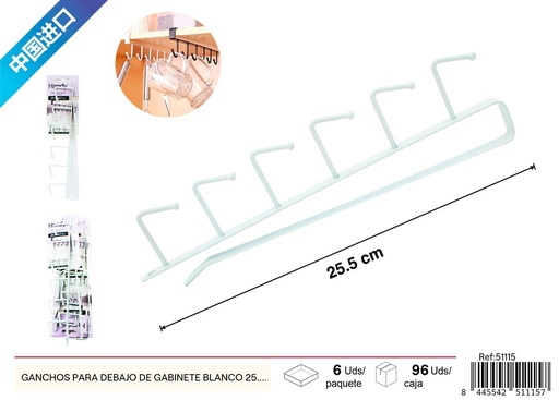 [51115] Ganchos de hierro plano colgante para debajo de gabinete, color blanco 25.5*7 cm - Utensilios de cocina