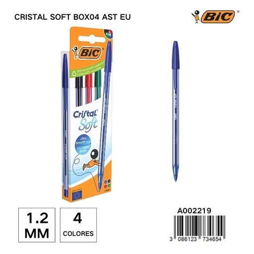 [A002219] Bolígrafo BIC Cristal Soft 1.2 mm caja de 4 unidades - Útiles de escritura y papelería