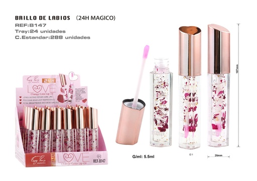 [B147-01] Brillo labial rosa/oro - Labial mágico de cambio de color