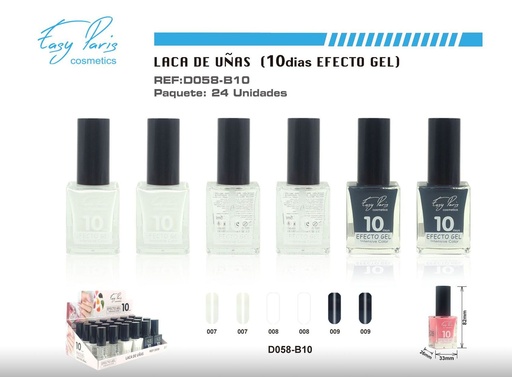 [D058-B10] Laca de uñas alto brillo 10D 24/U - Esmalte de larga duración