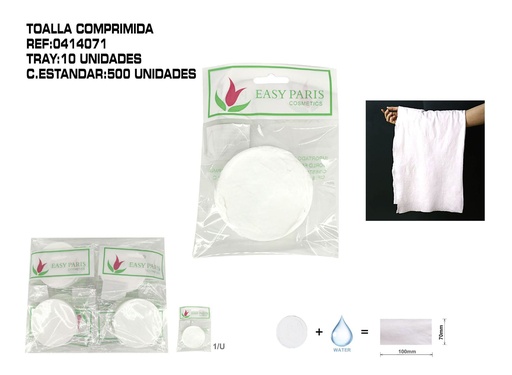 [0414071] Toalla de viaje 70*100 cm 10 unidades - Productos desechables para uso personal