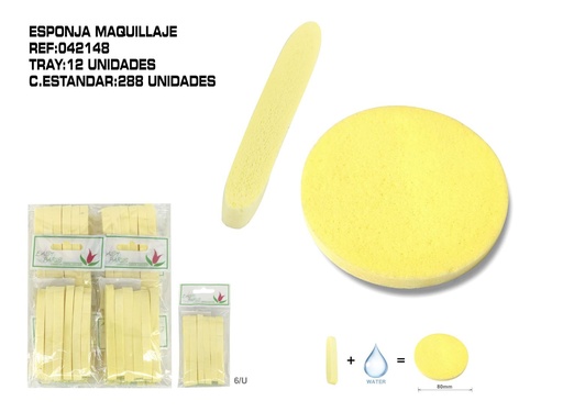 [042148] Esponja comprimida de 8 cm para maquillaje, 6 unidades - Productos desechables