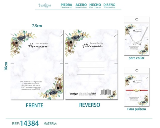[14384] Tarjeta de felicitación para Hermana - Tarjeta para joyas de regalo