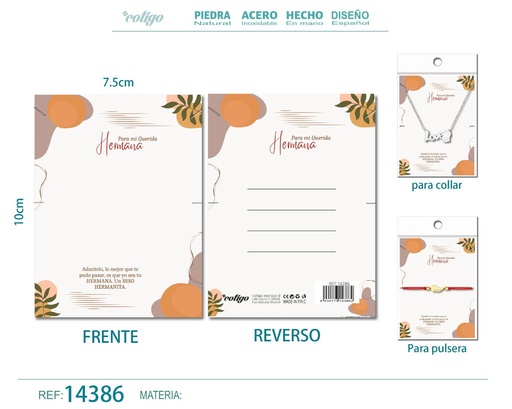 [14386] Tarjeta de felicitación para Hermana - Tarjeta para joyas de regalo