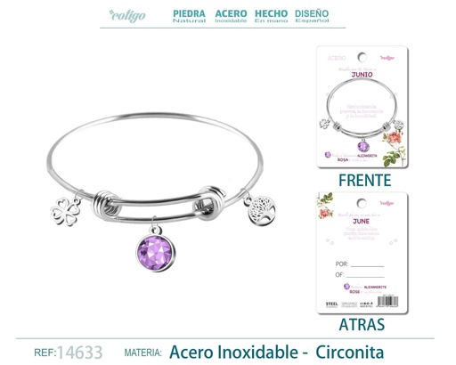 [14633] Brazalete de acero para nacimiento del mes de junio - Joyas de regalo por mes