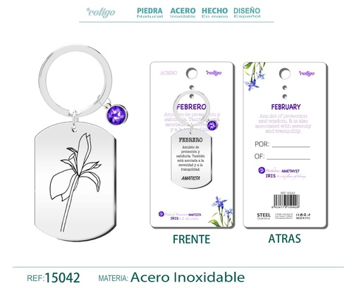 [15042] Llavero de Acero para Nacimiento de Febrero - Joyería personalizada para regalos
