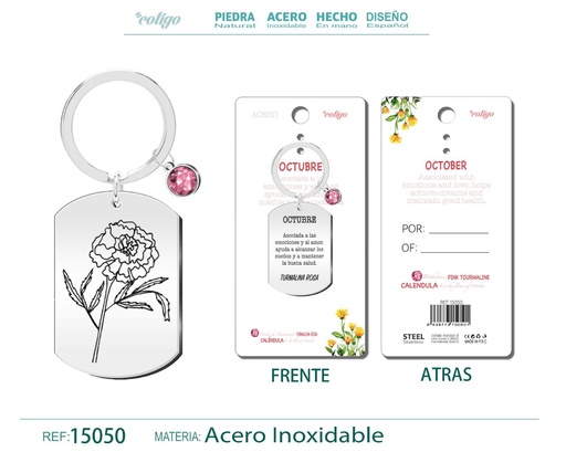 [15050] Llavero de Acero para Nacimiento de Octubre - Joyería personalizada para regalos