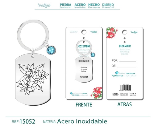 [15052] Llavero de Acero para Nacimiento de Diciembre - Joyería personalizada para regalos