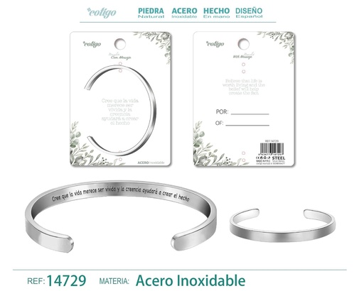 [14729] Brazalete de Acero con Mensaje Personalizado - Accesorios de joyería significativa