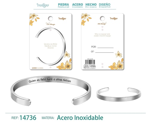 [14736] Brazalete de Acero con Mensaje Personalizado - Accesorios de joyería significativa