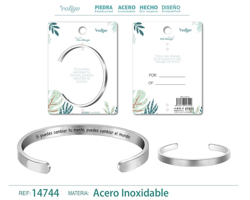 [14744] Brazalete de Acero con Mensaje Personalizado - Accesorios de joyería significativa