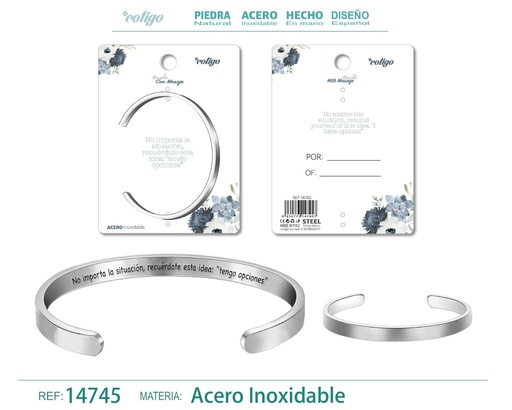 [14745] Brazalete de Acero con Mensaje Personalizado - Accesorios de joyería significativa