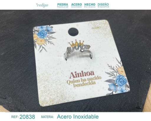 [20838] Anillo de acero con nombre "Ainhoa" color plateado - Anillos personalizados