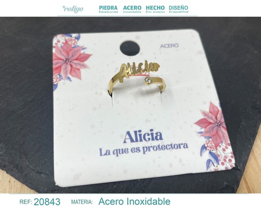 [20843] Anillo de acero con nombre "Alicia" color dorado - Anillos personalizados