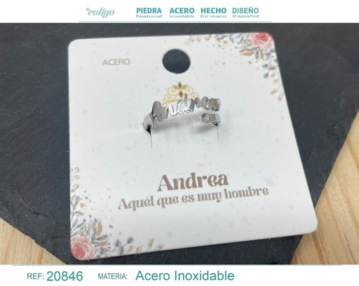 [20846] Anillo de acero con nombre "Andrea" color plateado - Anillos personalizados