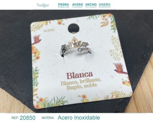 [20850] Anillo de acero con nombre "Blanca" color plateado - Anillos personalizados