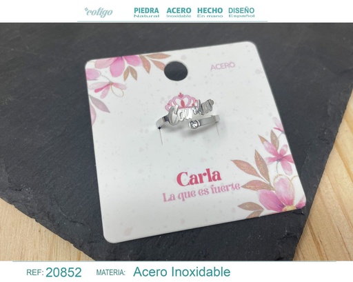 [20852] Anillo de acero con nombre "Carla" color plateado - Anillos personalizados