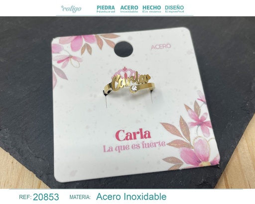 [20853] Anillo de acero con nombre "Carla" color dorado - Anillos personalizados