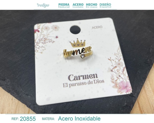 [20855] Anillo de acero con nombre "Carmen" color dorado - Anillos personalizados