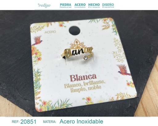 [20851] Anillo de acero con nombre "Blanca" color dorado - Anillos personalizados