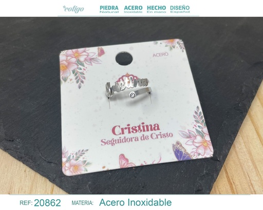 [20862] Anillo de acero con nombre "Cristina" color plateado - Anillos personalizados