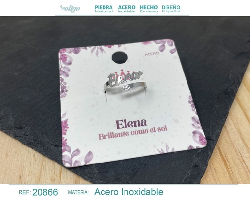 [20866] Anillo de acero con nombre "Elena" color plateado - Anillos personalizados