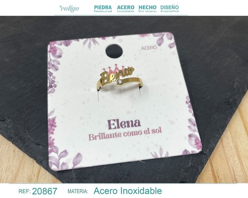 [20867] Anillo de acero con nombre "Elena" color dorado - Anillos personalizados