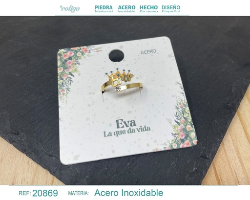 [20869] Anillo de acero con nombre "Eva" color dorado - Anillos personalizados
