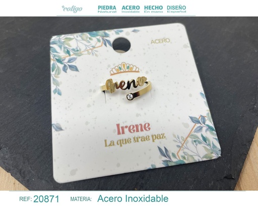 [20871] Anillo de acero con nombre "Irene" color dorado - Anillos personalizados