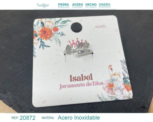 [20872] Anillo de acero con nombre "Isabel" color plateado - Anillos personalizados