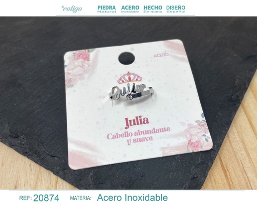 [20874] Anillo de acero con nombre "Julia" color plateado - Anillos personalizados