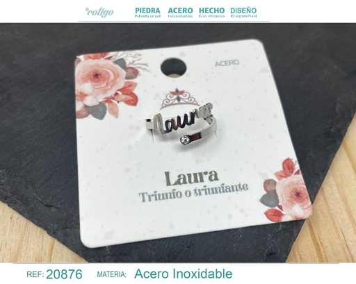 [20876] Anillo de acero con nombre "Laura" color plateado - Anillos personalizados