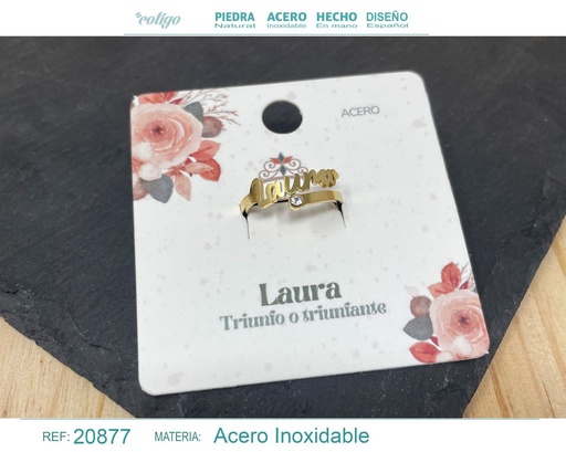 [20877] Anillo de acero con nombre "Laura" color dorado - Anillos personalizados
