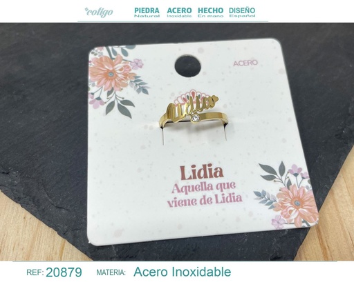 [20879] Anillo de acero con nombre "Lidia" color dorado - Anillos personalizados