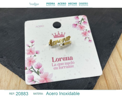 [20883] Anillo de acero con nombre "Lorena" color dorado - Anillos personalizados