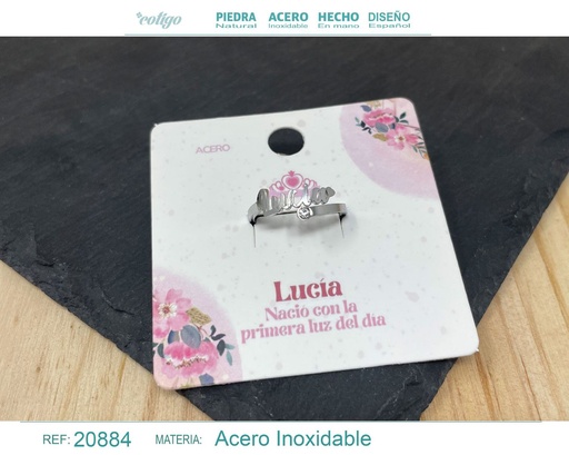 [20884] Anillo de acero con nombre "Lucía" color plateado - Anillos personalizados