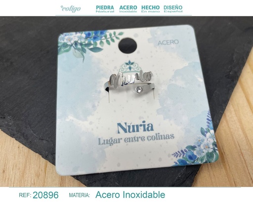[20896] Anillo de acero plateado "Núria" - Joyas y accesorios