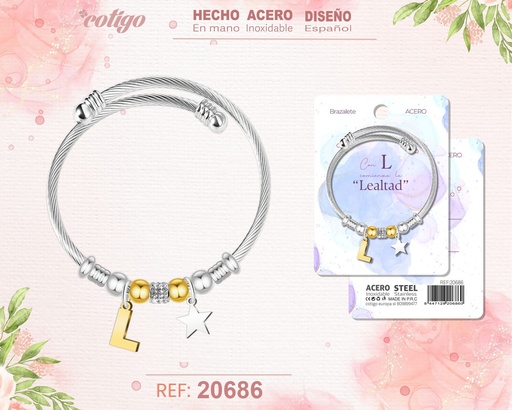 [20686] Brazalete de acero con letra L - Joyería y accesorios