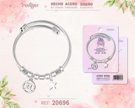 [20696] Brazalete de acero con zodiaco Géminis - Joyería astrológica y personalizada