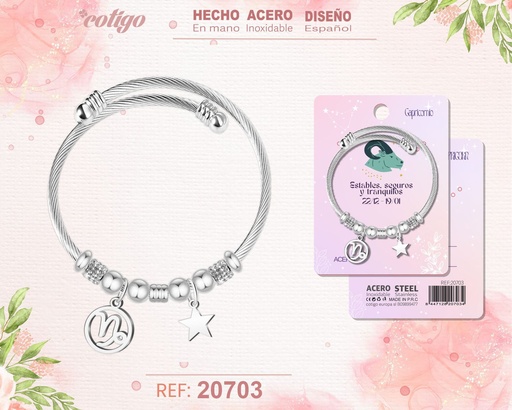 [20703] Brazalete de acero con zodiaco Capricornio - Joyería astrológica y personalizada