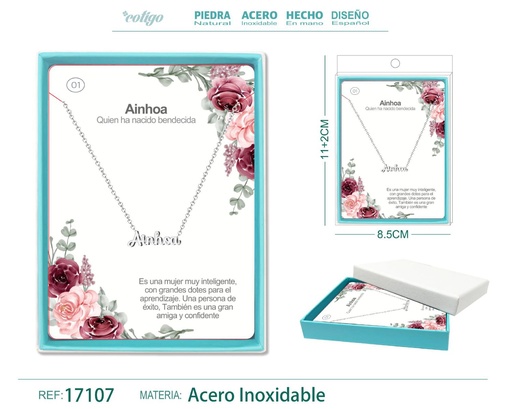 [17107] Collar de acero plateado con nombre Ainhoa - Joyas personalizadas