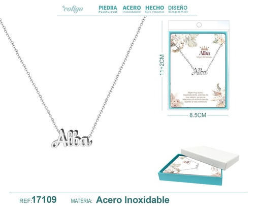 [17109] Collar de acero plateado con nombre Alba - Joyas personalizadas