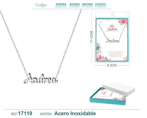 [17119] Collar de acero plateado con nombre Andrea - Joyas personalizadas