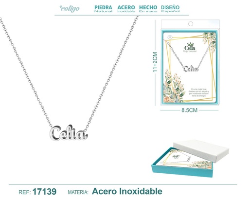 [17139] Collar de acero plateado con nombre Celia - Joyas personalizadas